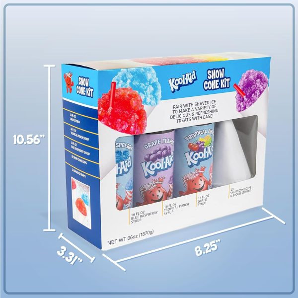 Kool-Aid Snow Cone Syrup Party Kit, Shaved Ice, Comes With Straws, Cups, Spoons, Flavors Of Tropical Punch, Grape, Blue Raspberry, Fun For Kids, Celebrations, Gifting, Multicolor - Image 5