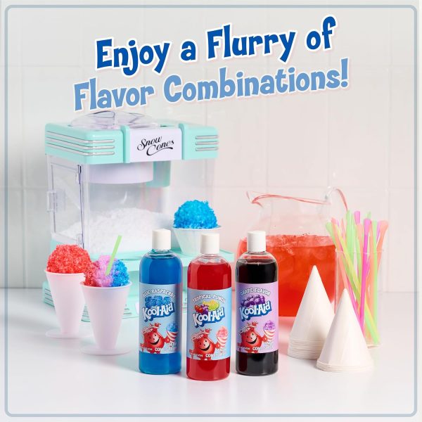 Kool-Aid Snow Cone Syrup Party Kit, Shaved Ice, Comes With Straws, Cups, Spoons, Flavors Of Tropical Punch, Grape, Blue Raspberry, Fun For Kids, Celebrations, Gifting, Multicolor - Image 6